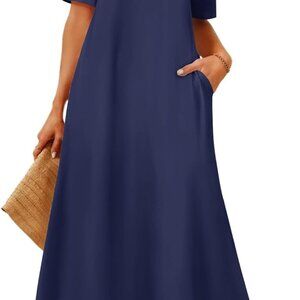 Women's 2025 Summer Maxi Dress Casual Short Sleeve Beach Vacation Crewneck Basic